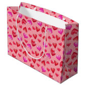 Roze en rode harten Patroon, Valentijn Gift Bag Groot Cadeauzakje (Achterkant Gekanteld)