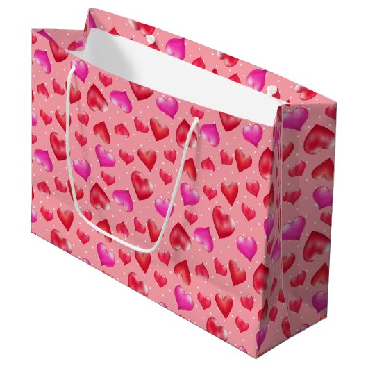 Roze en rode harten Patroon, Valentijn Gift Bag Groot Cadeauzakje (Voorkant Gekanteld)