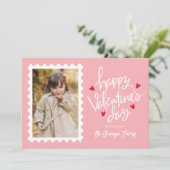 Roze en rode harten Stempel Foto Valentijnsdag Feestdagenkaart (Staand voorkant)