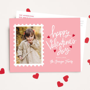 Roze en rode harten Stempel Foto Valentijnsdag Feestdagenkaart