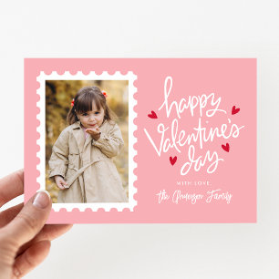 Roze en rode harten Stempel Foto Valentijnsdag Feestdagenkaart