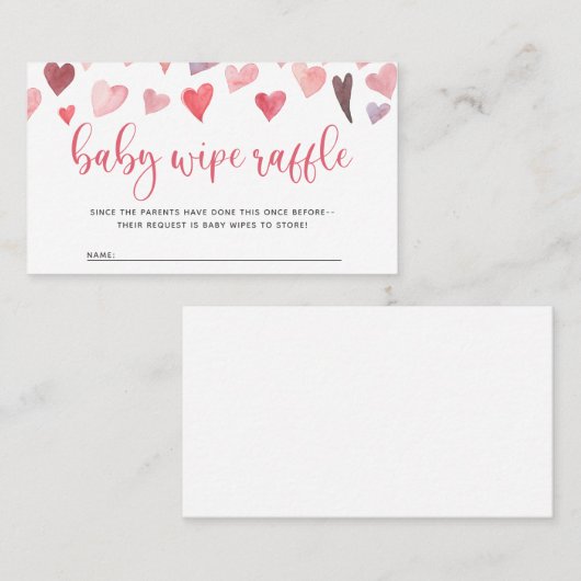 Roze en rode harten Valentijns Baby Wipe Raffle Plaatskaartje (Voorkant / Achterkant)
