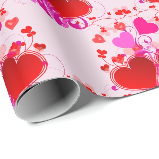  Roze en Rode Harten Valentijnsdag Cadeaupapier (Rol Hoek)
