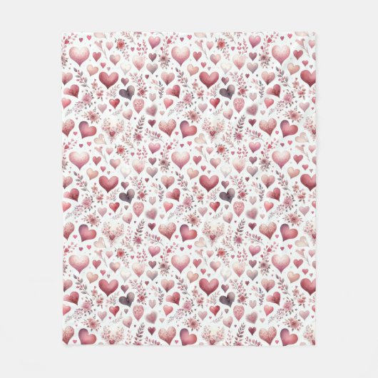  Roze en Rode Harten Valentijnsdag Fleece Deken (Voorkant)
