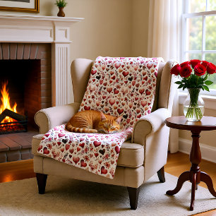  Roze en Rode Harten Valentijnsdag Fleece Deken