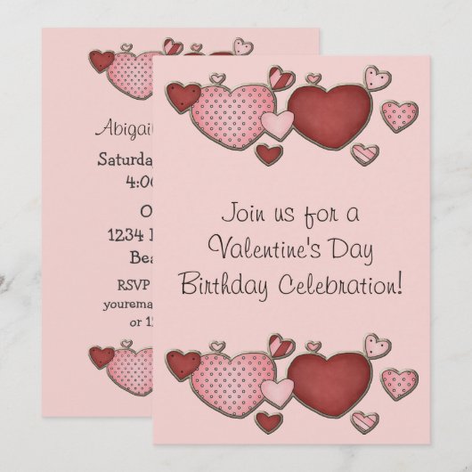 Roze en Rode Harten Valentijnsdag Verjaardagsfeest Kaart (Voorkant / Achterkant)