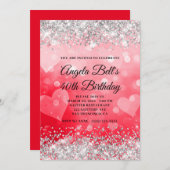 Roze en rode harten Zilver Glitter 40e verjaardag Kaart (Voorkant / Achterkant)