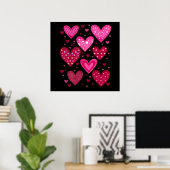 Roze en rode hartjes met patronen poster (Thuiskantoor)