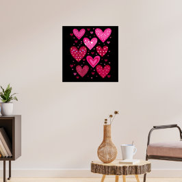 Roze en rode hartjes met patronen poster