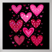 Roze en rode hartjes met patronen poster (Voorkant)