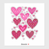 Roze en rode hartjes met patronen sticker (Vel)