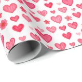 Roze en Rode Hartjes Valentijn Cadeaupapier (Rol Hoek)