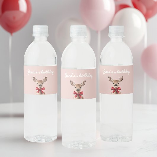 Roze en rode herten | Verjaardagsfeest in Woodland Waterfles Etiket
