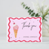 Roze en rode ijskap Dank u Vrijgezellenfeest Bedankkaart (Staand voorkant)