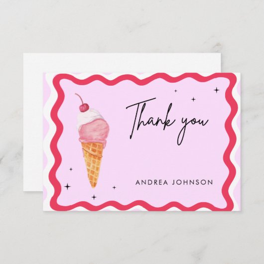 Roze en rode ijskap Dank u Vrijgezellenfeest Bedankkaart (Voorkant / Achterkant)