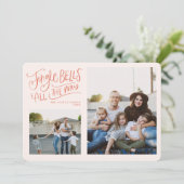 Roze en rode Jingle Bells Holiday Photo Card Kaart (Staand voorkant)