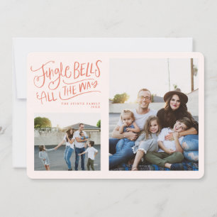 Roze en rode Jingle Bells Holiday Photo Card Kaart