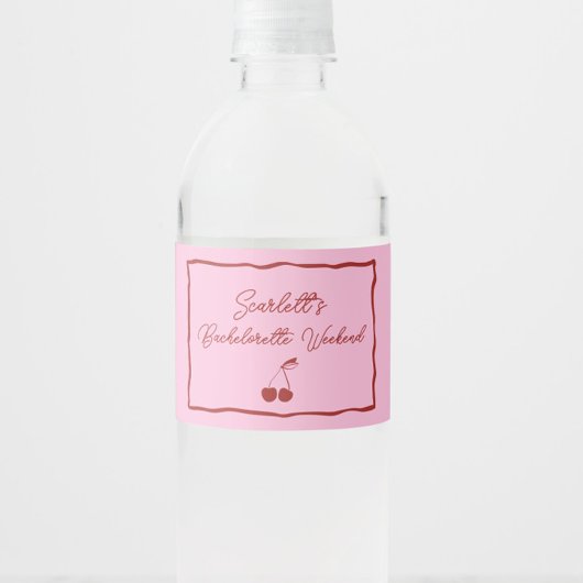 Roze en Rode Kers Bachelorette Feestweekend Waterfles Etiket