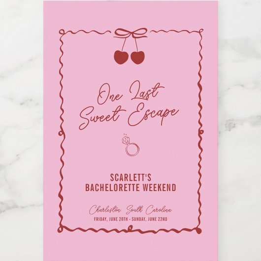 Roze en Rode Kers Bachelorette Weekend Mini Wijn Etiket