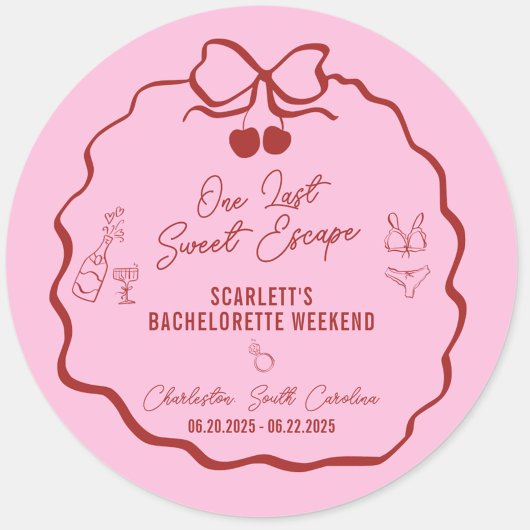 Roze en Rode Kers Bachelorette Weekend Ronde Sticker