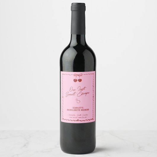 Roze en Rode Kers Bachelorette-weekend Wijn Etiket