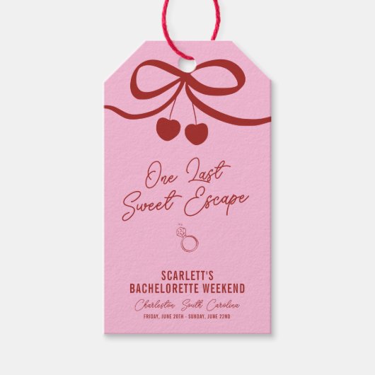 Roze en Rode Kersen Bachelorette-weekend Cadeaulabel (Voorkant)