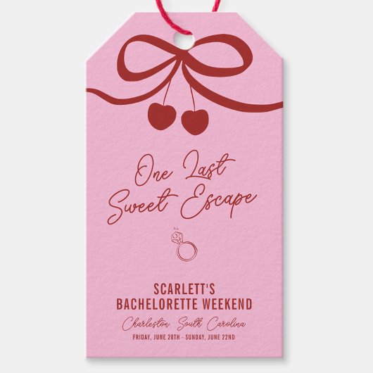 Roze en Rode Kersen Bachelorette-weekend Cadeaulabel