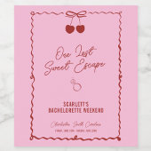 Roze en Rode Kersen Bachelorette Weekend Wijn Etiket