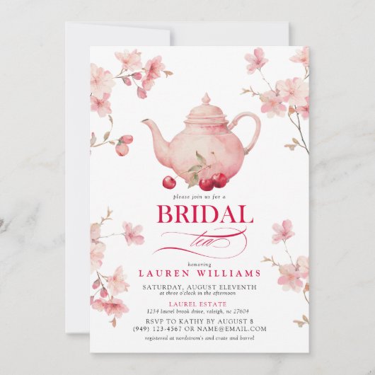 Roze en Rode Kersen Bloemen Bruids Tea Shower Kaart (Voorkant)