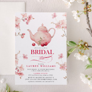 Roze en Rode Kersen Bloemen Bruids Tea Shower Kaart