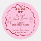 Roze en Rode Kersen Meisjesweekend Ronde Sticker (Voorkant)