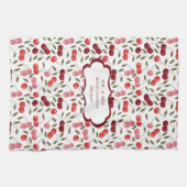 roze en rode kersen patroon | Monogram Tea Theedoek (Horizontaal)