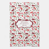 roze en rode kersen patroon | Monogram Tea Theedoek (Verticaal)