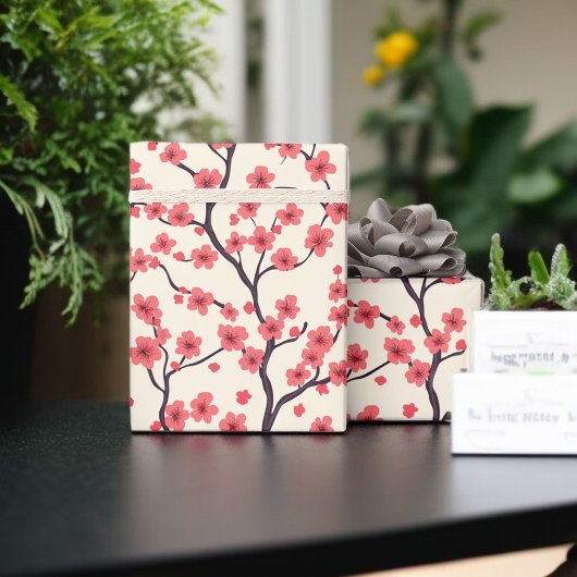 Roze en rode kersenbloesem cadeaupapier