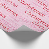 Roze en rode kerst en sneeuwwoorden cadeaupapier (Hoek)