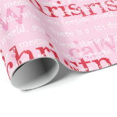 Roze en rode kerst en sneeuwwoorden cadeaupapier (Rol Hoek)