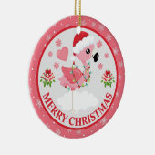 Roze en Rode Kerst Flamingo Winter Keramisch Ornament (Rechts)