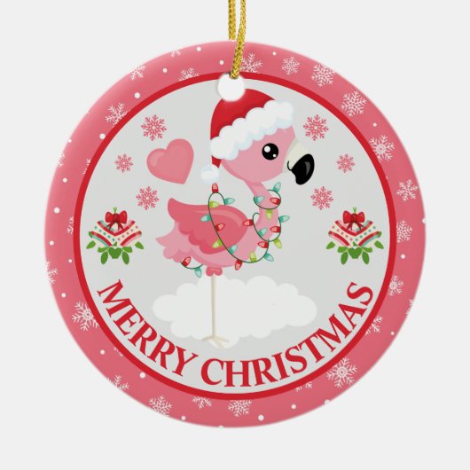 Roze en Rode Kerst Flamingo Winter Keramisch Ornament (Voorkant)