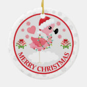 Roze en Rode Kerst Flamingo Winter Keramisch Ornament (Achterkant)