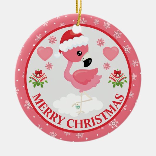 Roze en Rode Kerst Flamingo Winter Keramisch Ornament (Voorkant)