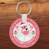 Roze en Rode Kerst Flamingo Winter Sleutelhanger (Voorkant)