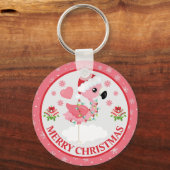 Roze en Rode Kerst Flamingo Winter Sleutelhanger (Voorkant)
