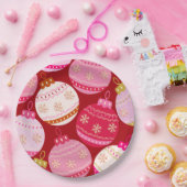 Roze en rode kerstballen papieren bordje (Feest)