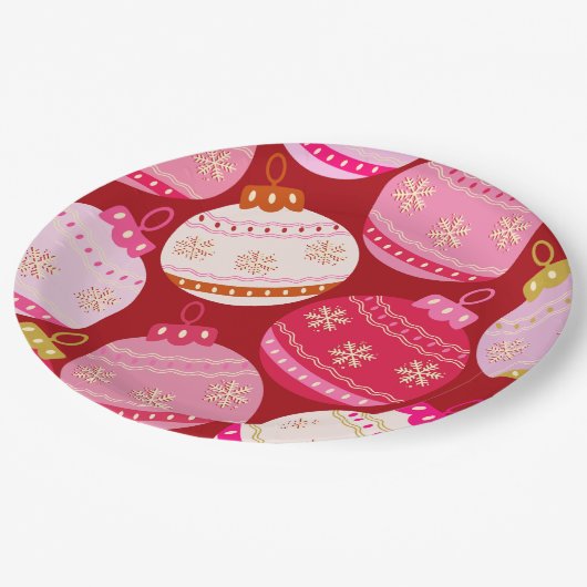Roze en rode kerstballen papieren bordje (Gekanteld)