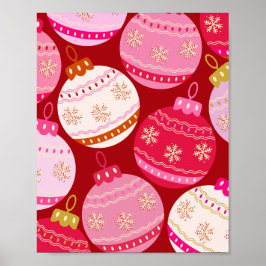 Roze en rode kerstballen poster