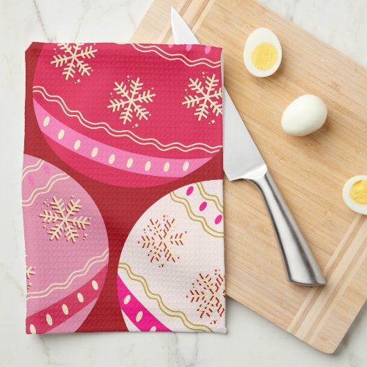 Roze en rode kerstballen theedoek (Quarter Fold)