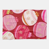Roze en rode kerstballen theedoek (Horizontaal)