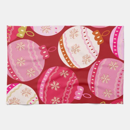 Roze en rode kerstballen theedoek (Horizontaal)