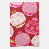 Roze en rode kerstballen theedoek (Verticaal)