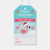 Roze en rode kerstfeestdag cadeaulabel (Voorkant)